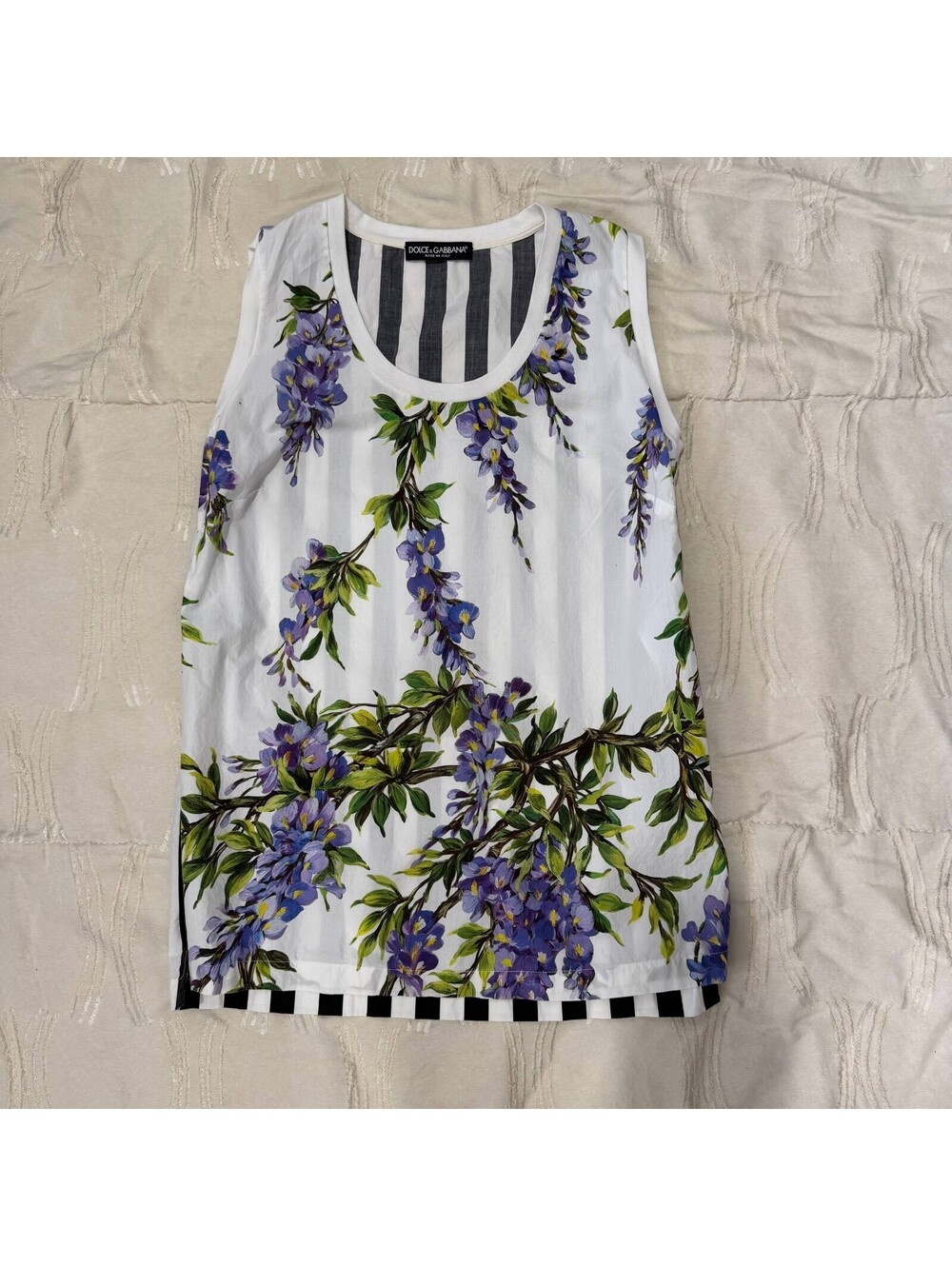 Dolce & Gabbana Women's Floral Striped Sleeveless Tank Top Made in Italy Size 40